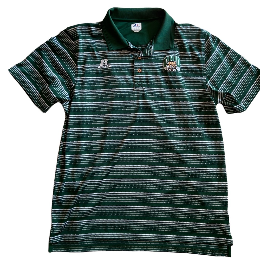 Russell Athletic Men’s Ohio University Green and White Short Sleeved Polo